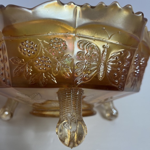 Antique 1910s Fenton Butterfly & Berry Centerpiece Carnival Glass Bowl - Picture 8 of 8